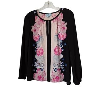CeCe Floral Black and Pink Women's Top Sze XS